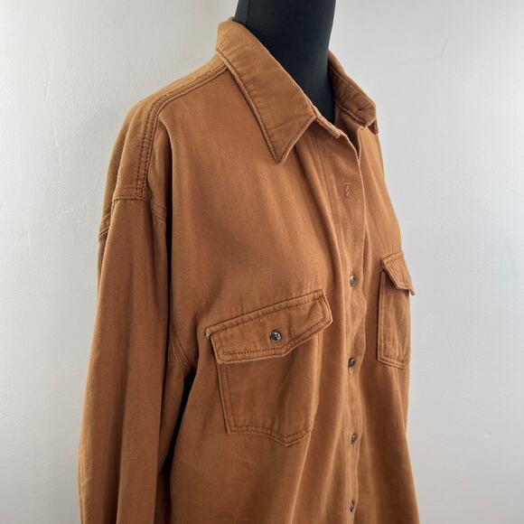 Princess Polly Brown Button-Down Shirt Top Cotton Pockets Long Sleeves Size 6 - Picture 7 of 11